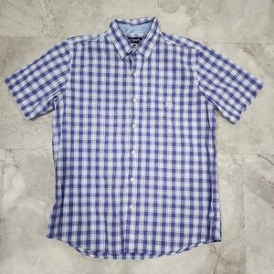 Chaps Men's Casual Shirt Purple White Button Up Short Sleeve Plaid Large